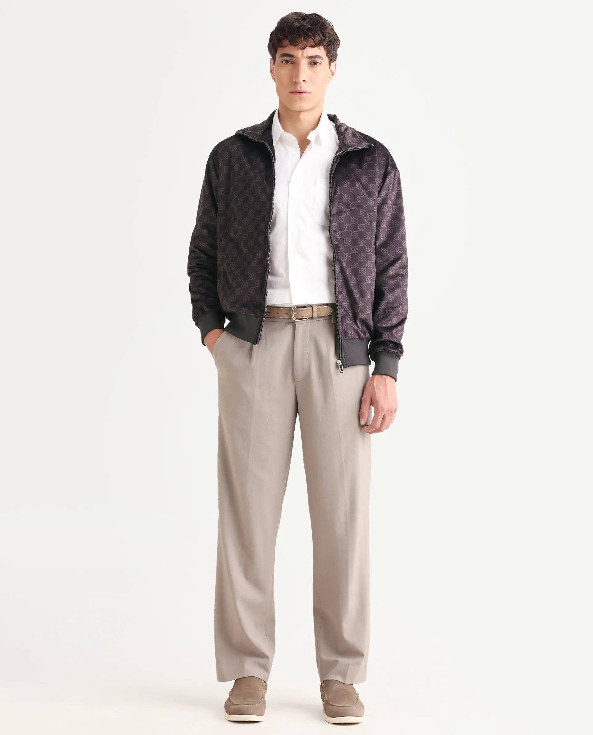 Rare Rabbit Men's Adiso-Dp Dark Brown Polyester Fabric High Neck Regular Fit Geometric Print Jacket - Image 2