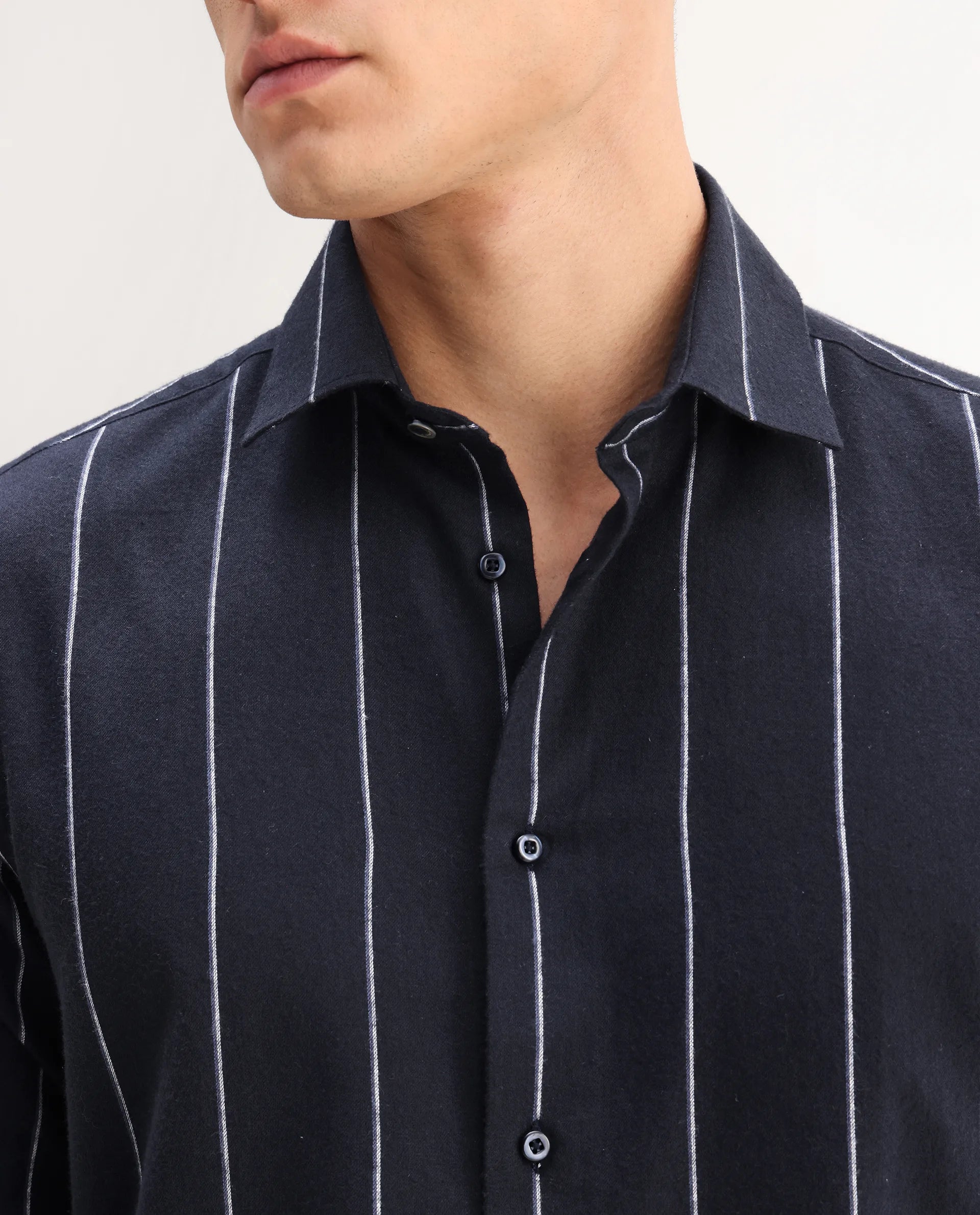 Rare Rabbit Men's Beymen Navy Cotton Striped Print Regular Fit Full Sleeve Collared Shirt - Image 3