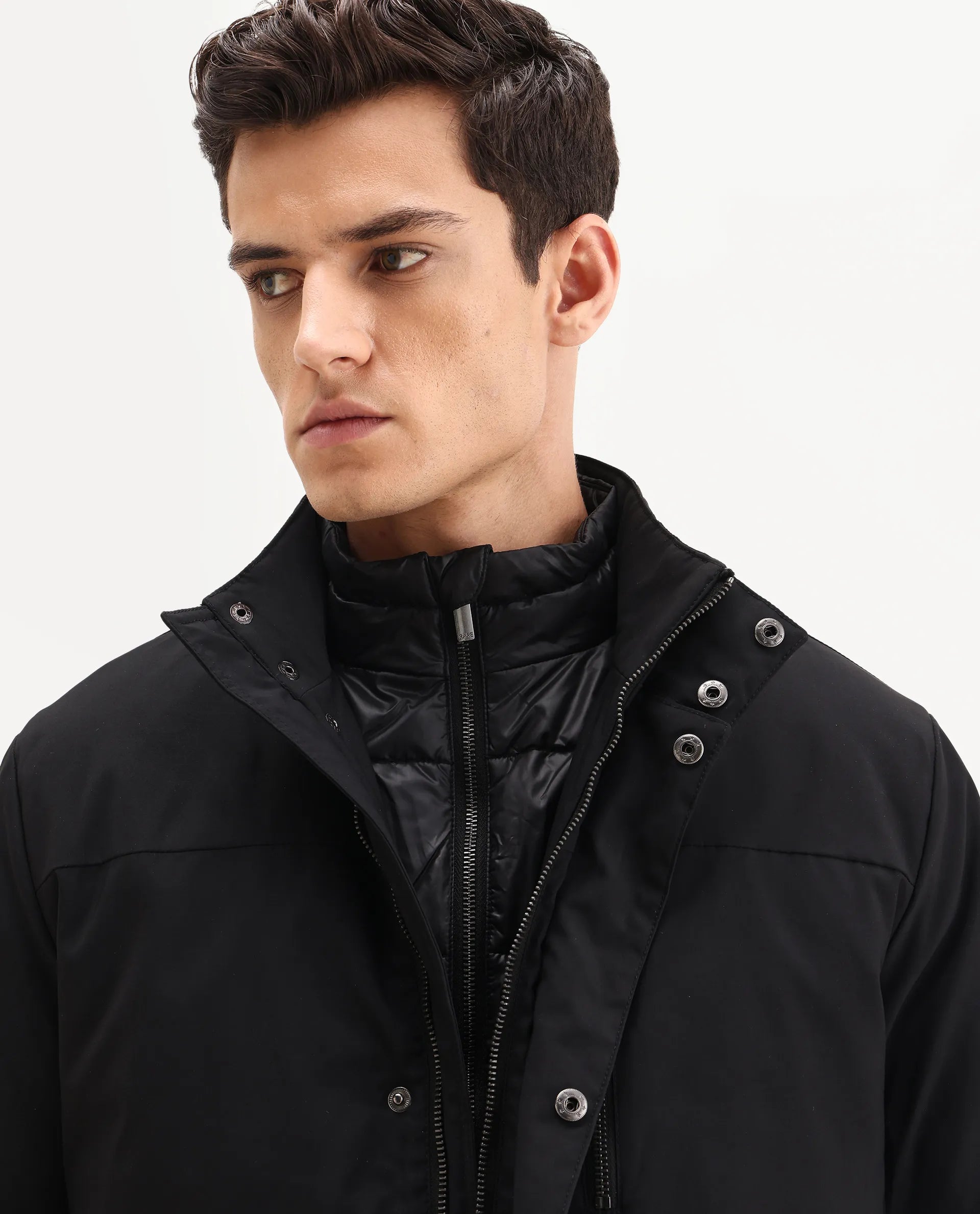 Rare Rabbit Men's Macaw-25 Black Polyester Plain Regular Fit Full Sleeve High Neck Jacket - Image 9