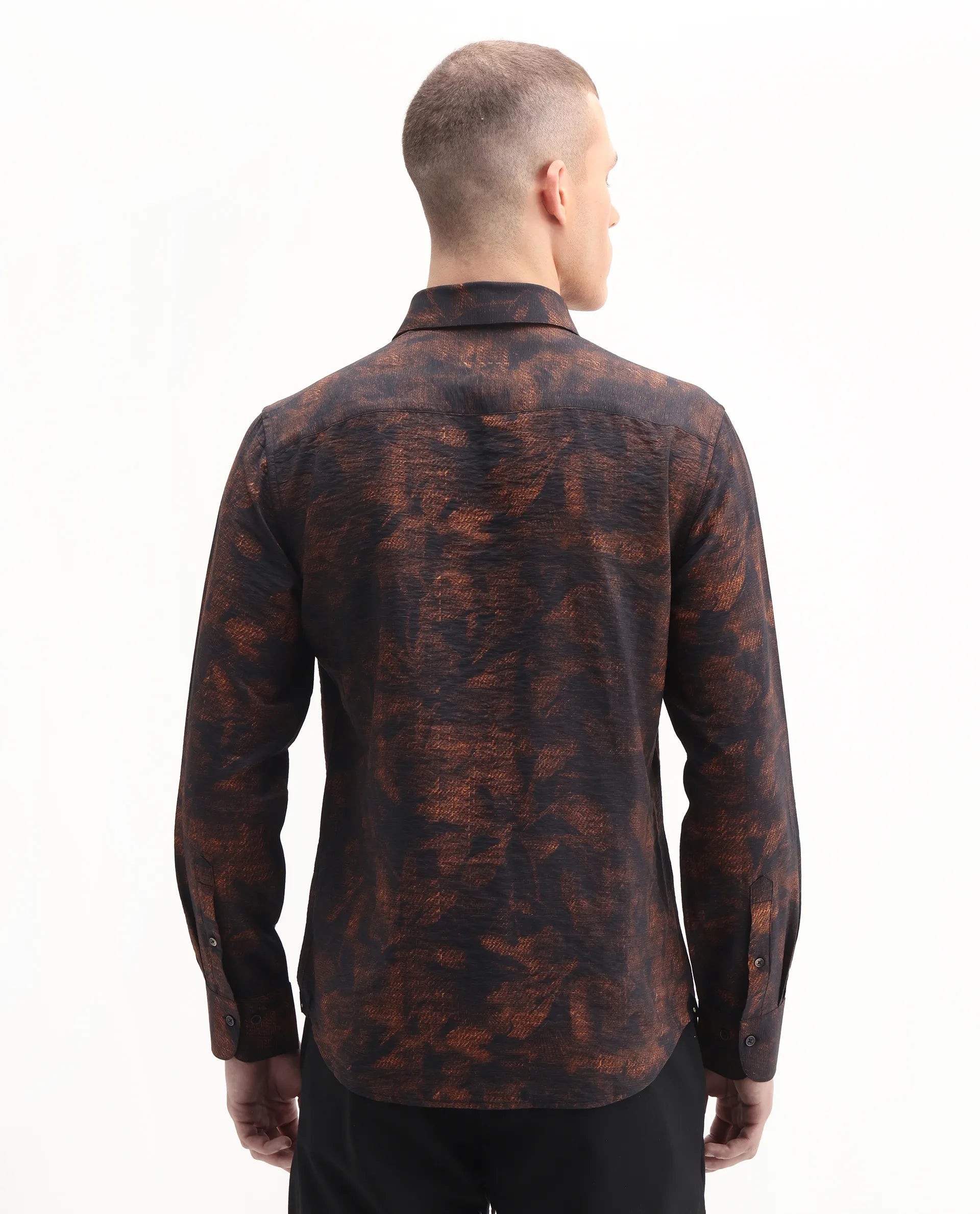 Rare Rabbit Men's Retro Dusky Brown Viscose Blend Abstract Print Regular Fit Full Sleeve Collared Shirt - Image 7