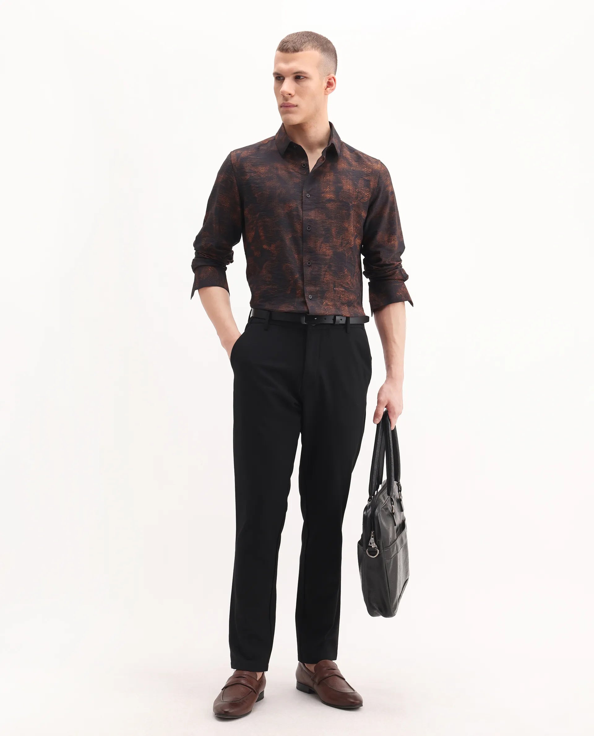 Rare Rabbit Men's Retro Dusky Brown Viscose Blend Abstract Print Regular Fit Full Sleeve Collared Shirt - Image 2