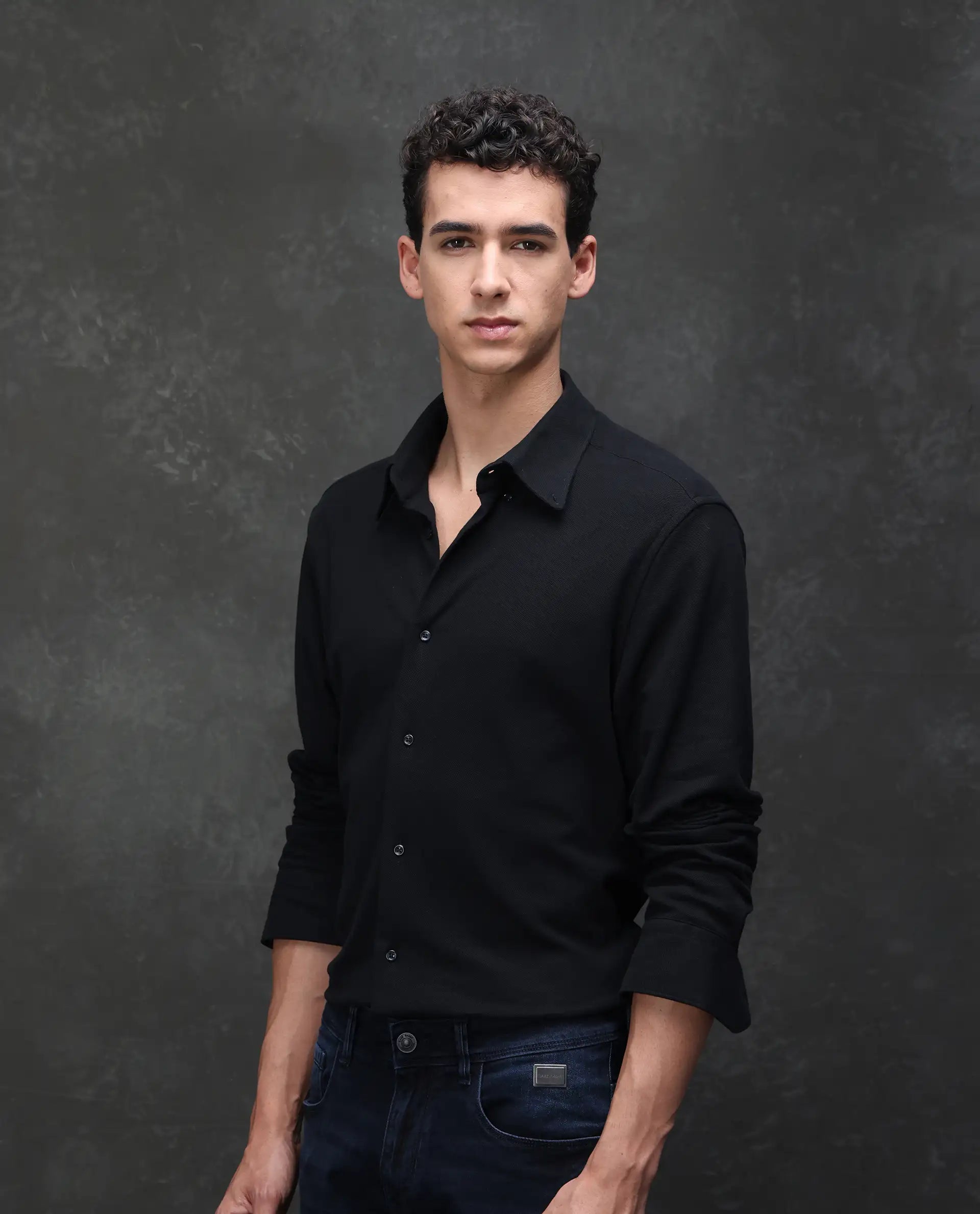 Rare Rabbit Men's Vane-25 Black Cotton Plain Regular Fit Full Sleeve Button-Down Collar Shirt - Image 4