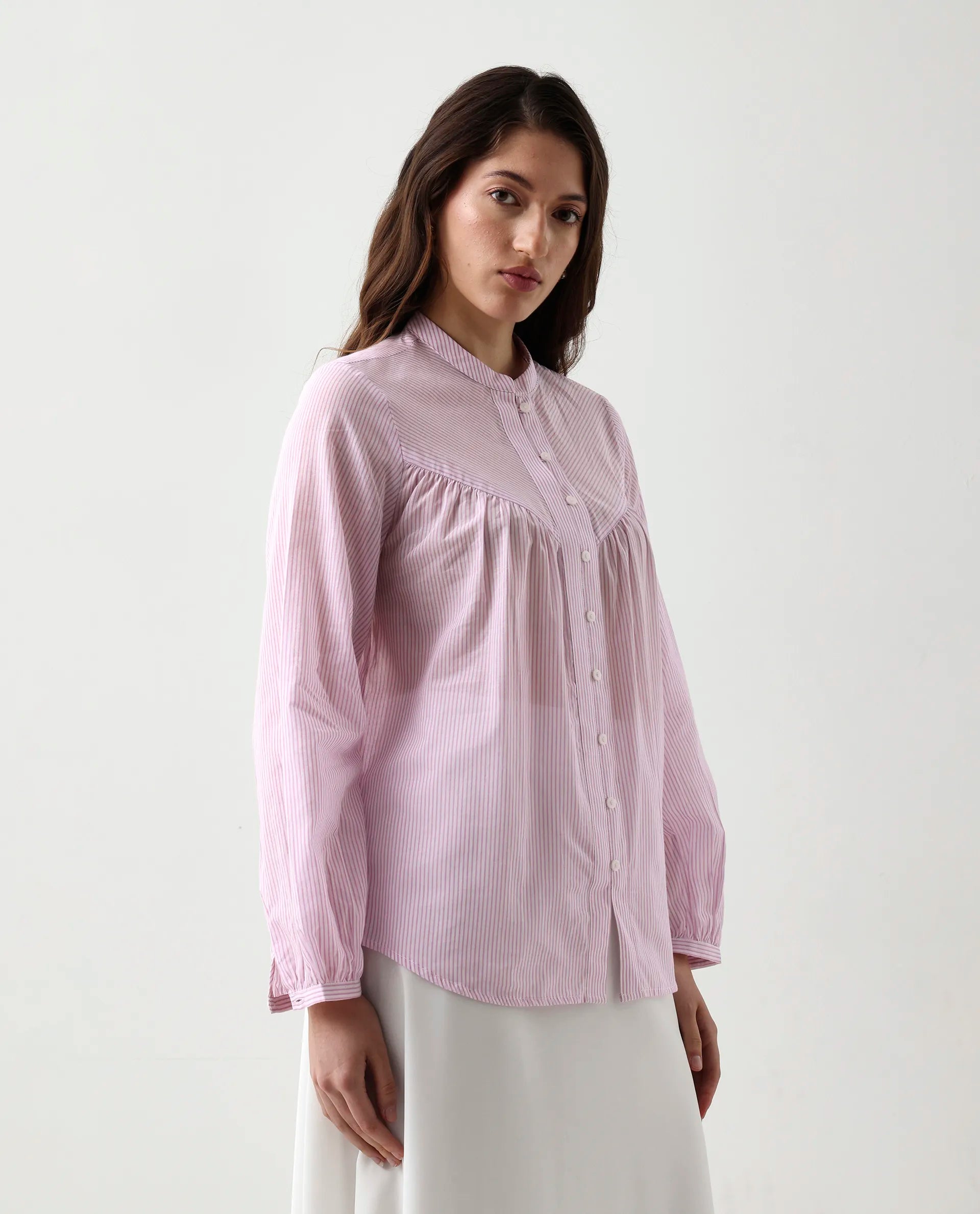 Rareism Women's Nubelo Purple Cotton Blend Mandarin Collar Regular Fit Top - Image 5