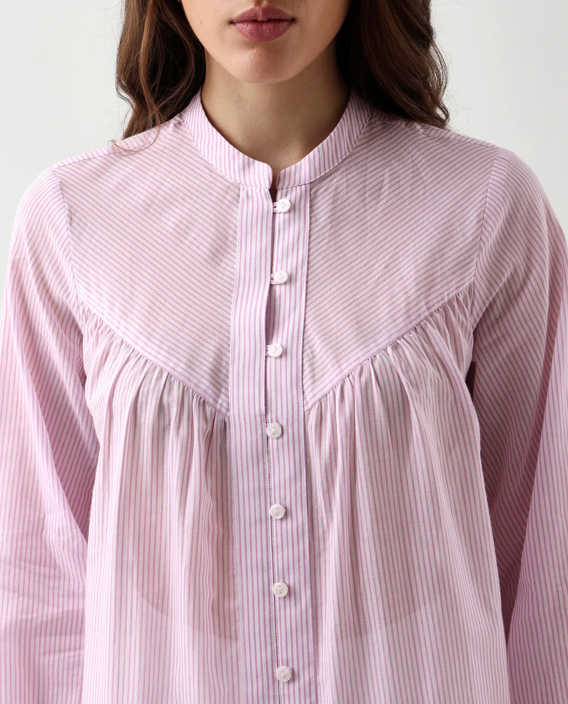 Rareism Women's Nubelo Purple Cotton Blend Mandarin Collar Regular Fit Top - Image 3